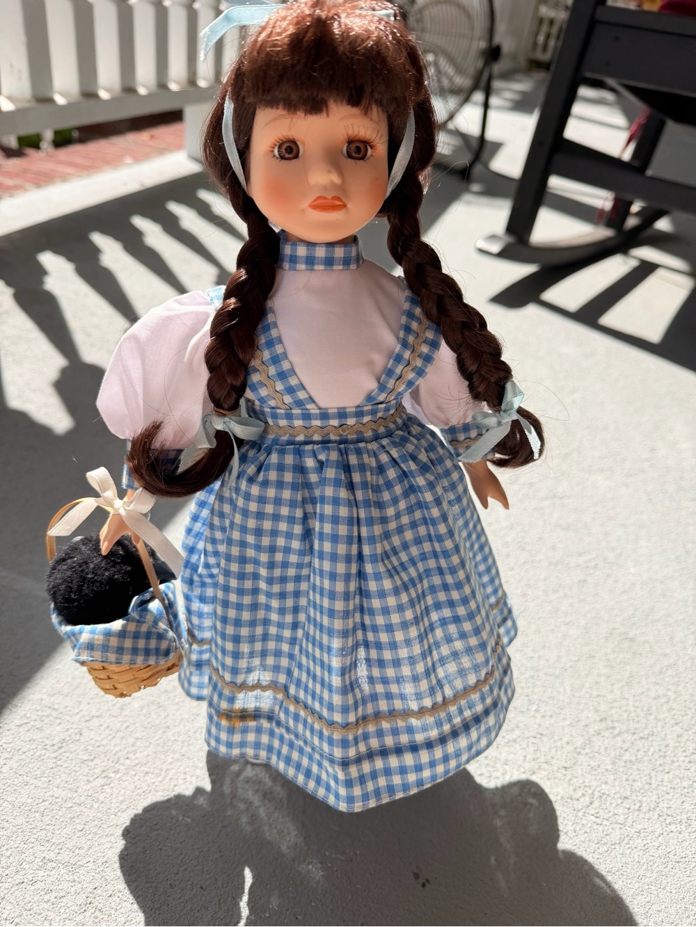Classic Kids Braided Doll in Blue Gingham Dress with Red Shoes